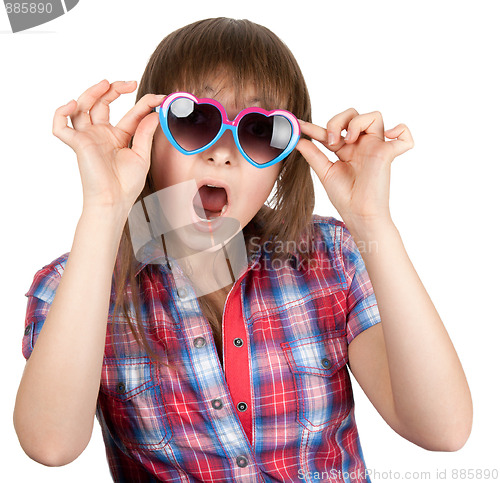 Image of Beautiful girl in open-mouthed sunglasseses