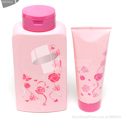 Image of Two rose vials of the shampoo and helium for soul