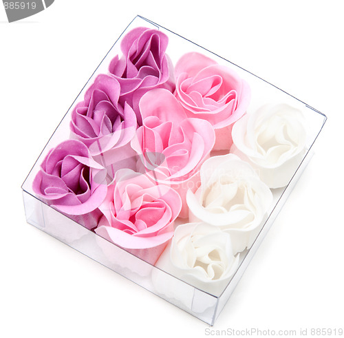 Image of Fabrics rose in transparent gift to box