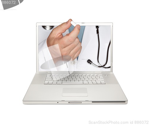 Image of Doctor Handing Pill Through Laptop Screen