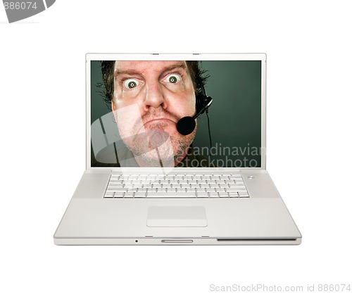 Image of Grumpy Customer Service Man on Laptop Screen
