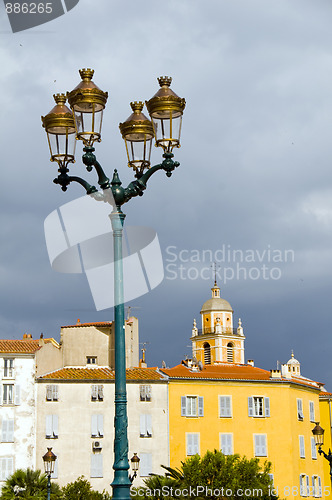 Image of ancient architecture with street lamp Ajaccio, Corsica
