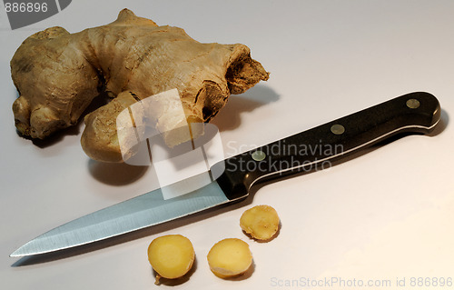 Image of Fresh ginger with knife