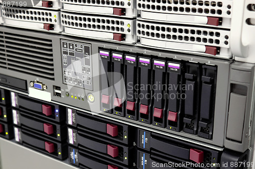 Image of data storage rack with hard drives