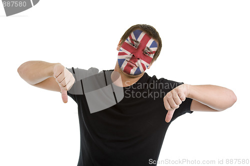 Image of thumbs down with union jack flag