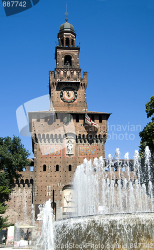 Image of  Castello Sforzesco The Castle entrance with fountain Milan Ital