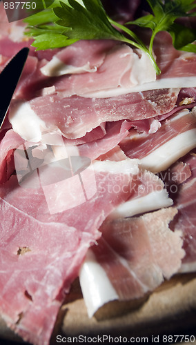 Image of sliced prosciutto plate Milan Italy