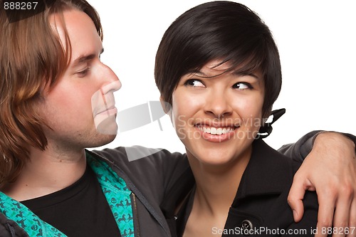 Image of Diverse Caucasian Male and Multiethnic Female Portrait