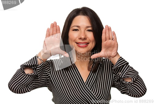 Image of Attractive Multiethnic Woman with Hands Framing Face