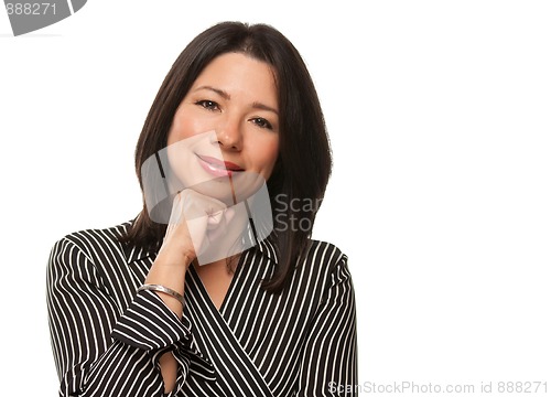 Image of Attractive Multiethnic Woman Resting Chin on Hand