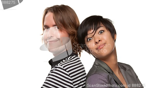 Image of Diverse Caucasian Male and Multiethnic Female Portrait