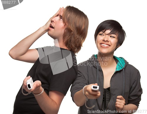 Image of Fun Diverse Couple Playing Video Game