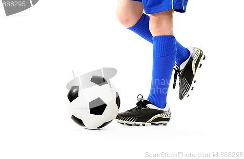 Image of Boy kicking soccer ball