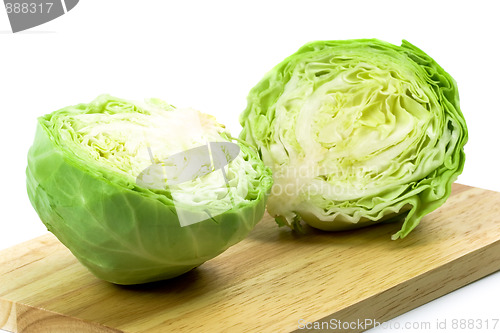 Image of two halves of green cabbage