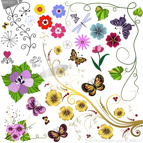 Image of Big set flowers and  butterflies 