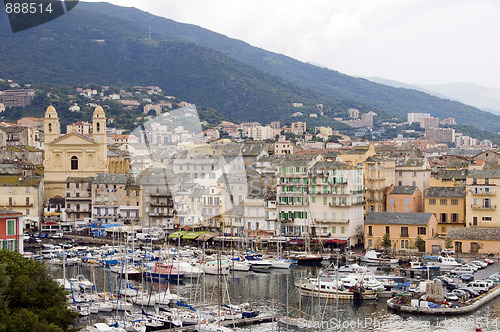 Image of old port Bastia Corsica France with St. John the Baptist church 