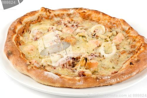 Image of Seafood pizza closeup