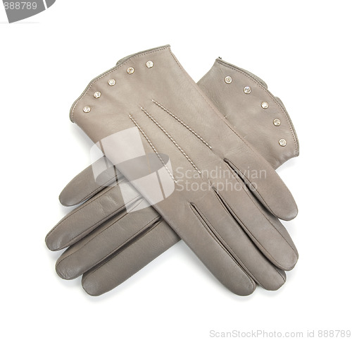 Image of Grey female leather gloves