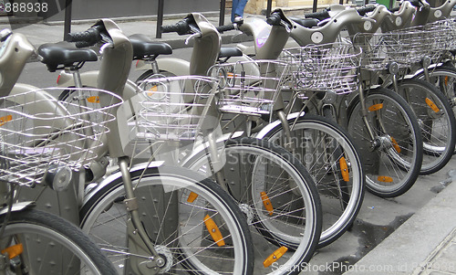 Image of rental bicyles on street Paris