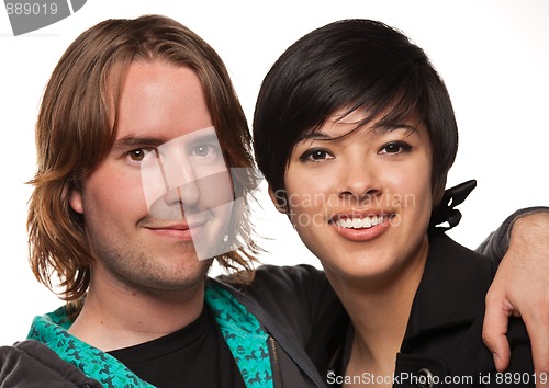 Image of Diverse Caucasian Male and Multiethnic Female Portrait