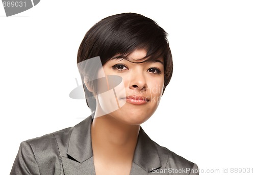 Image of Pretty Multiethnic Young Adult Woman Head Shot on White