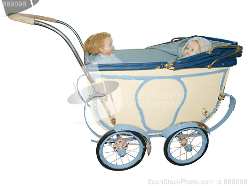 Image of Two Dolls in an Antique Pram