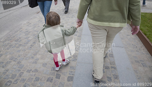 Image of Mother walking with girl