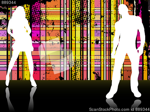 Image of Sexy couple silhouettes in front of striped background.