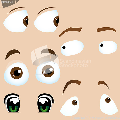 Image of Set of 5 cartoon eyes. 