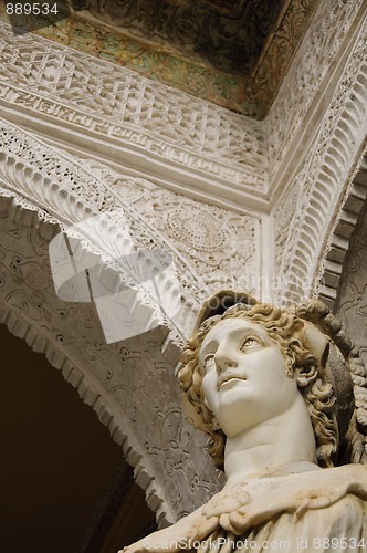 Image of Greek statue in the main patio of Casa de Pilatos in Seville 