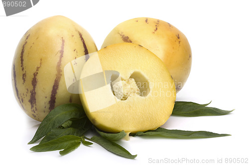 Image of Pepino fruit with leavs isolated on white 