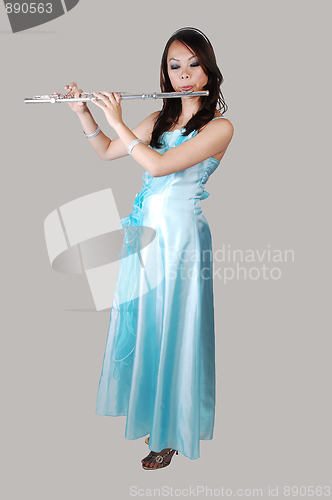 Image of Chinese girl in dress with flute.