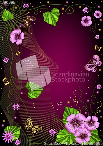 Image of Decorative dark violet  floral frame