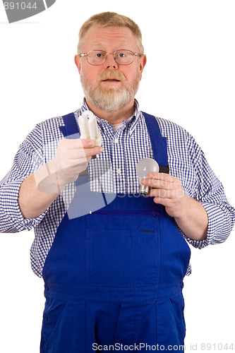 Image of Electrician with light bulbs