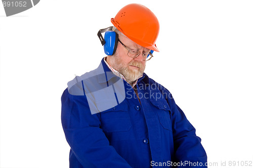 Image of Workman with hearing protector