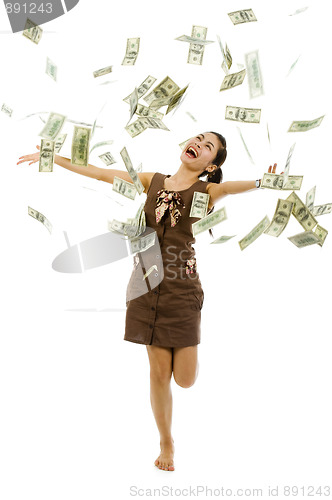 Image of pretty woman throwing money