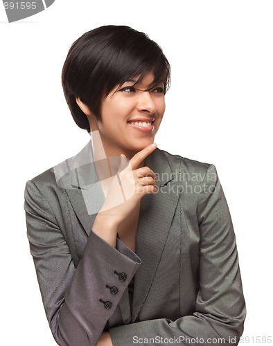 Image of Pretty Smiling Multiethnic Young Adult Woman on White