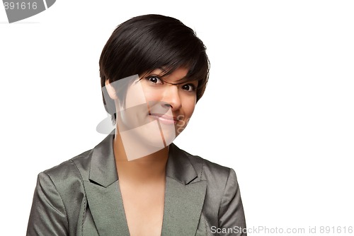 Image of Pretty Multiethnic Young Adult Woman Head Shot on White