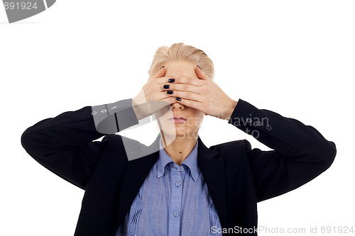 Image of See No Evil pose over white 