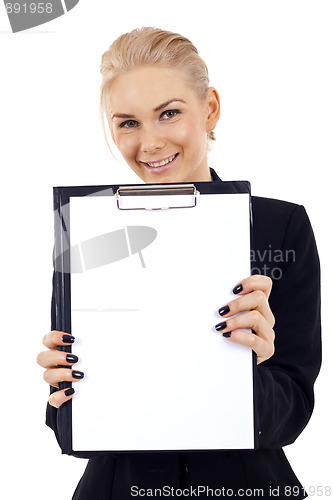 Image of  woman showing clipboard