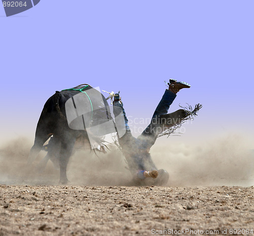 Image of Cowboy Falling of a Bull 