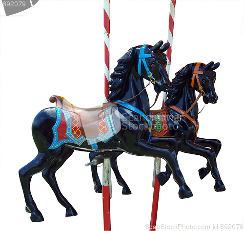 Image of Two Black Merry-Go-Round Horses 