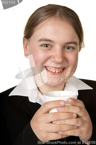 Image of young business woman with coffee 