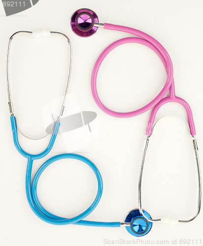 Image of pink and blue stethoscopes