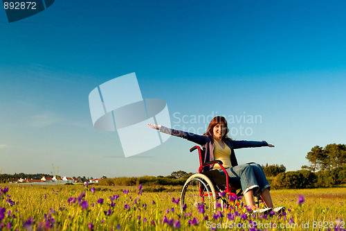 Image of Handicapped woman on wheelchair