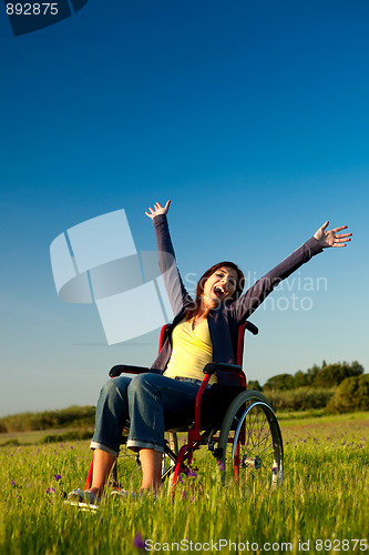 Image of Handicapped woman on wheelchair