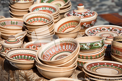 Image of Decorated pottery collection at the handicraft market