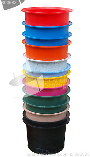 Image of Stack of Colorful Tubs