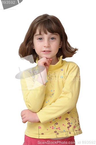 Image of Thoughtful cute little girl isolated 