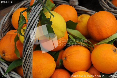 Image of Closeup Oranges and Lemons in the Basket